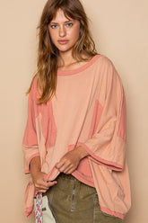 POL Frayed Edge Patchwork Oversized T-Shirt Brick OutfitFlow